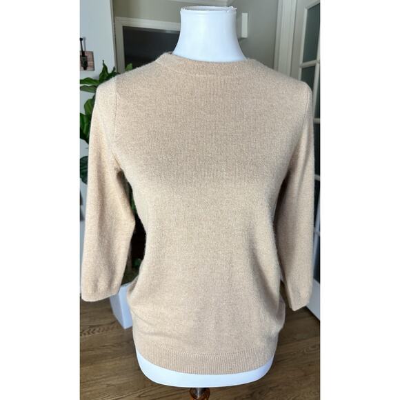 Talbots Pure Cashmere Sweater M Tan Beige Crew Neck Soft Luxury Knit Classic - Picture 1 of 5